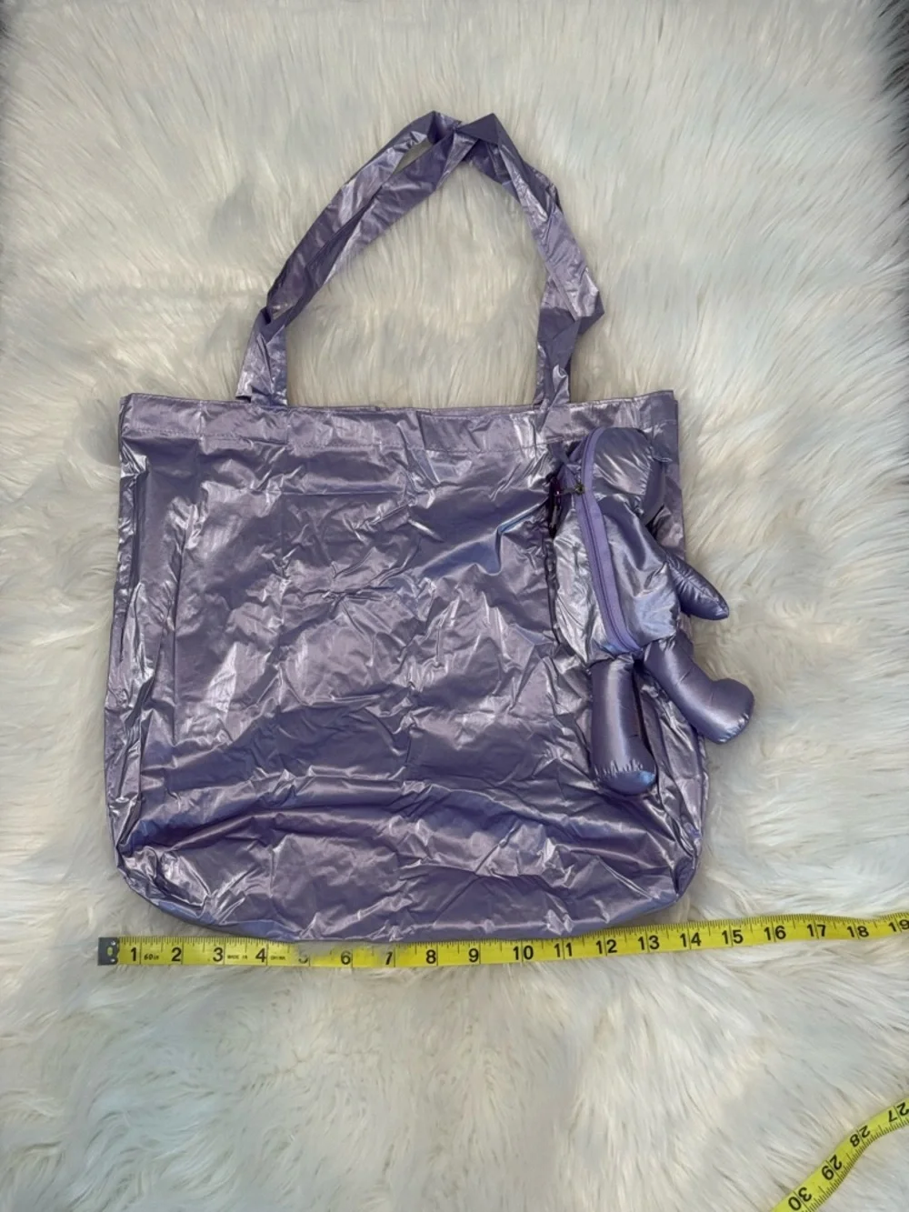 New Arrivals! Metallic Lavender Tote Bag with Bear 🐻 Charm 2 in 1 Bag